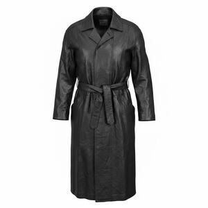 VTG IOU Leather Trench Coat Black Duster Jacket Women’s Large Edgy Career